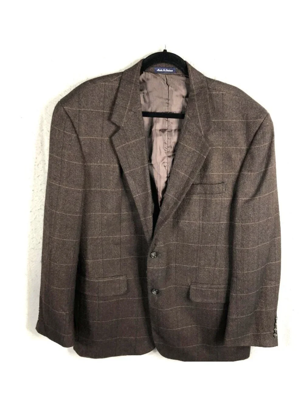 Alan Flusser Blazer Mens 44 Windowpane Lambswool Cashmere Sport Coat Jacket